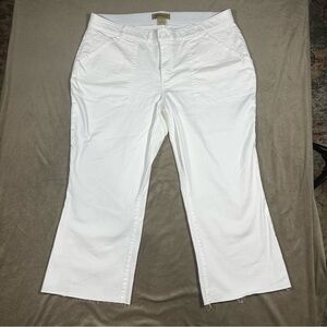 Democracy Women's Plus 20W Cropped Flare Raw Hem White Denim Pants Ab Technology